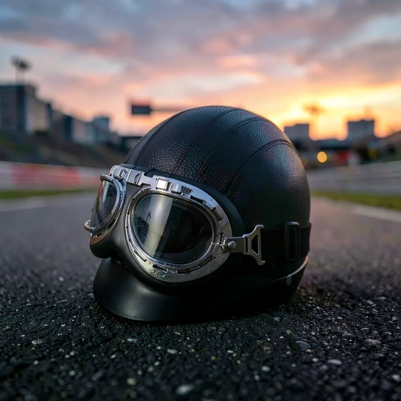 Шлем ретро матовый черный с обезьянкой