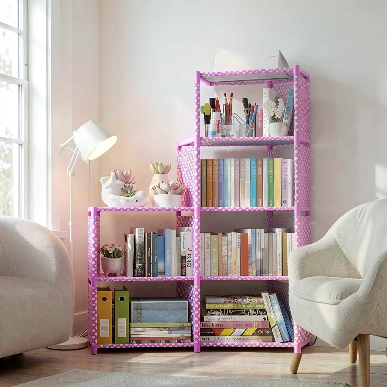 Стеллаж Simple Bookshelf 9 ячеек розовый