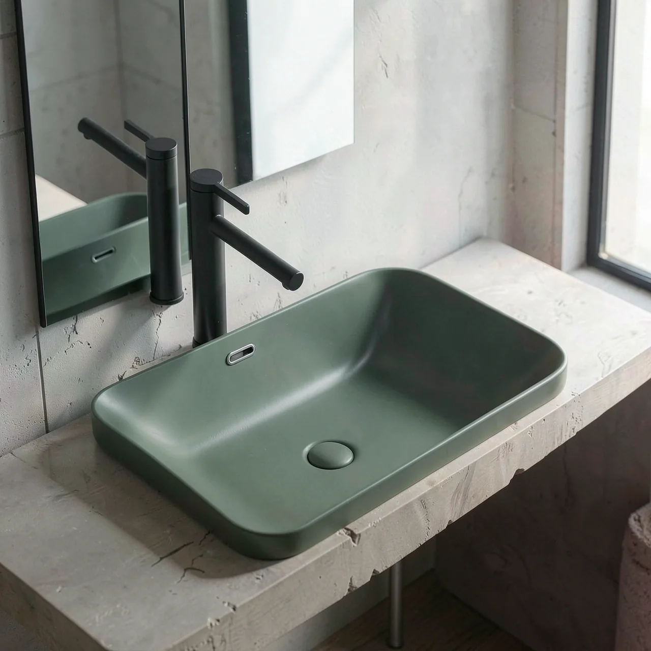 Раковина Montop CB894 зеленая 40x40 со смесителем