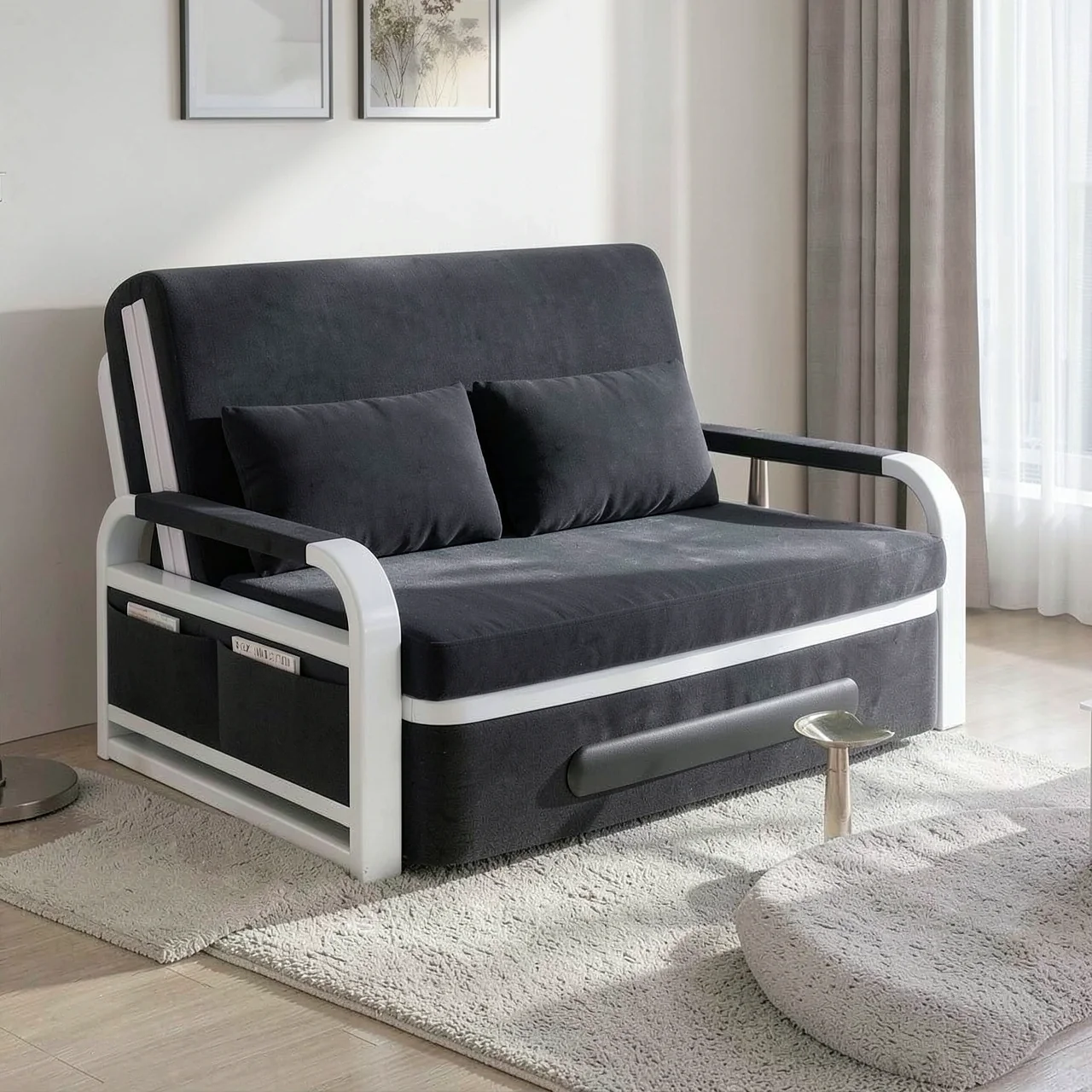 Диван-кровать темно-серый белый 82см поролон