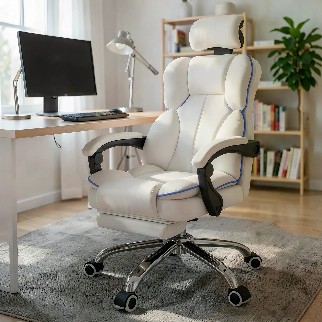 Игровое кресло CE-Chair белое с синими вставками
