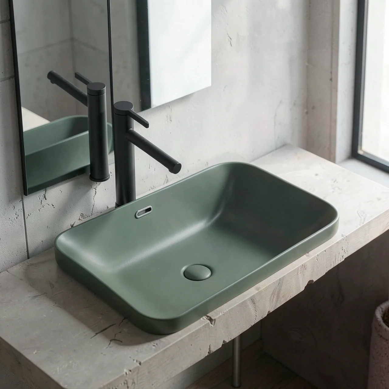 Раковина Montop CB894 зеленая 43x43 со смесителем