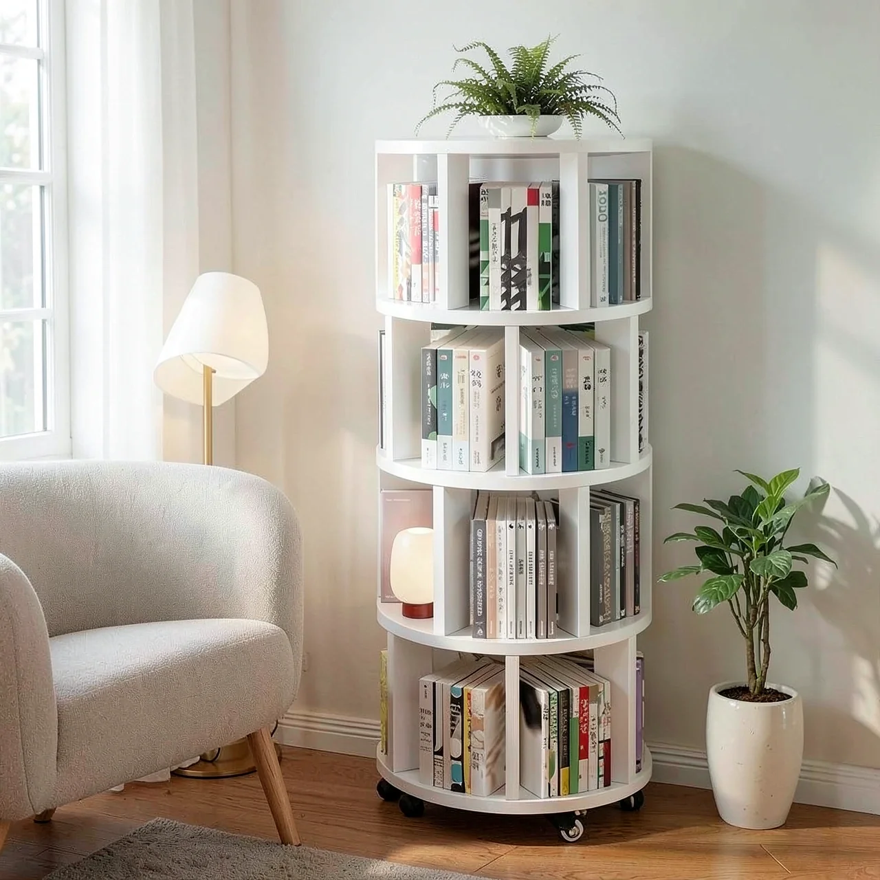 Детский книжный шкаф 360 теплый белый 4 полки