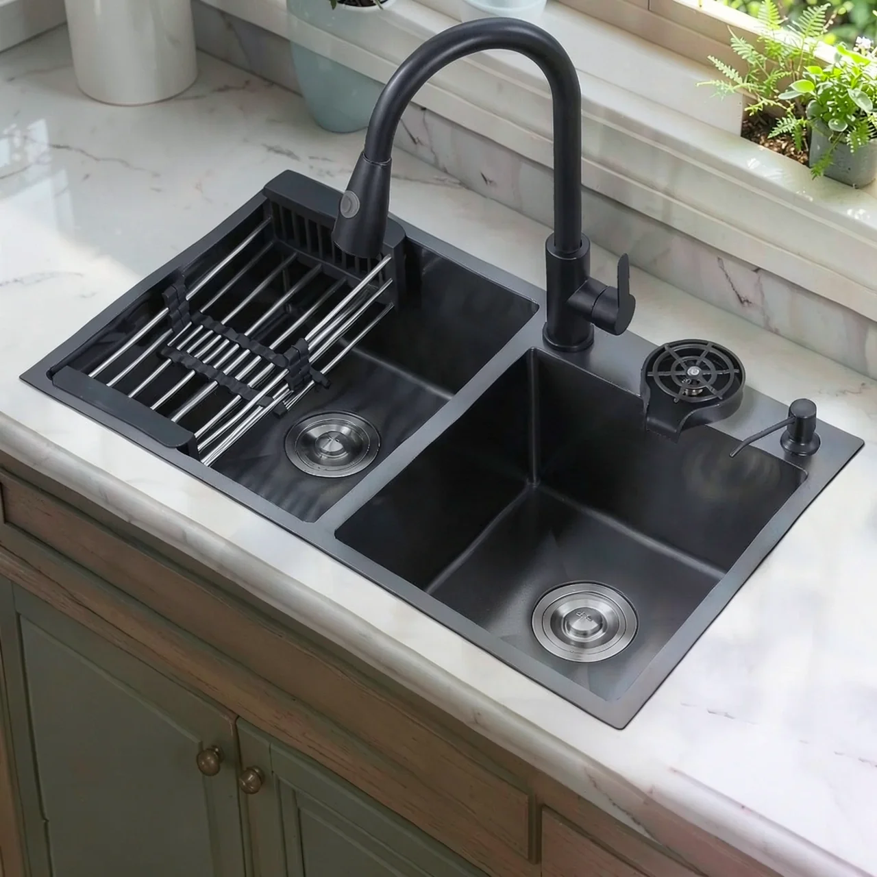 Кухонная мойка 85x45 с круглым смесителем