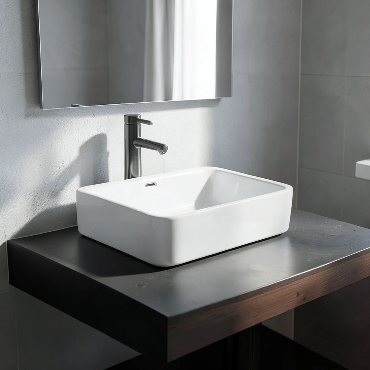 Раковина керамическая 600x370мм с переливом и смесителем