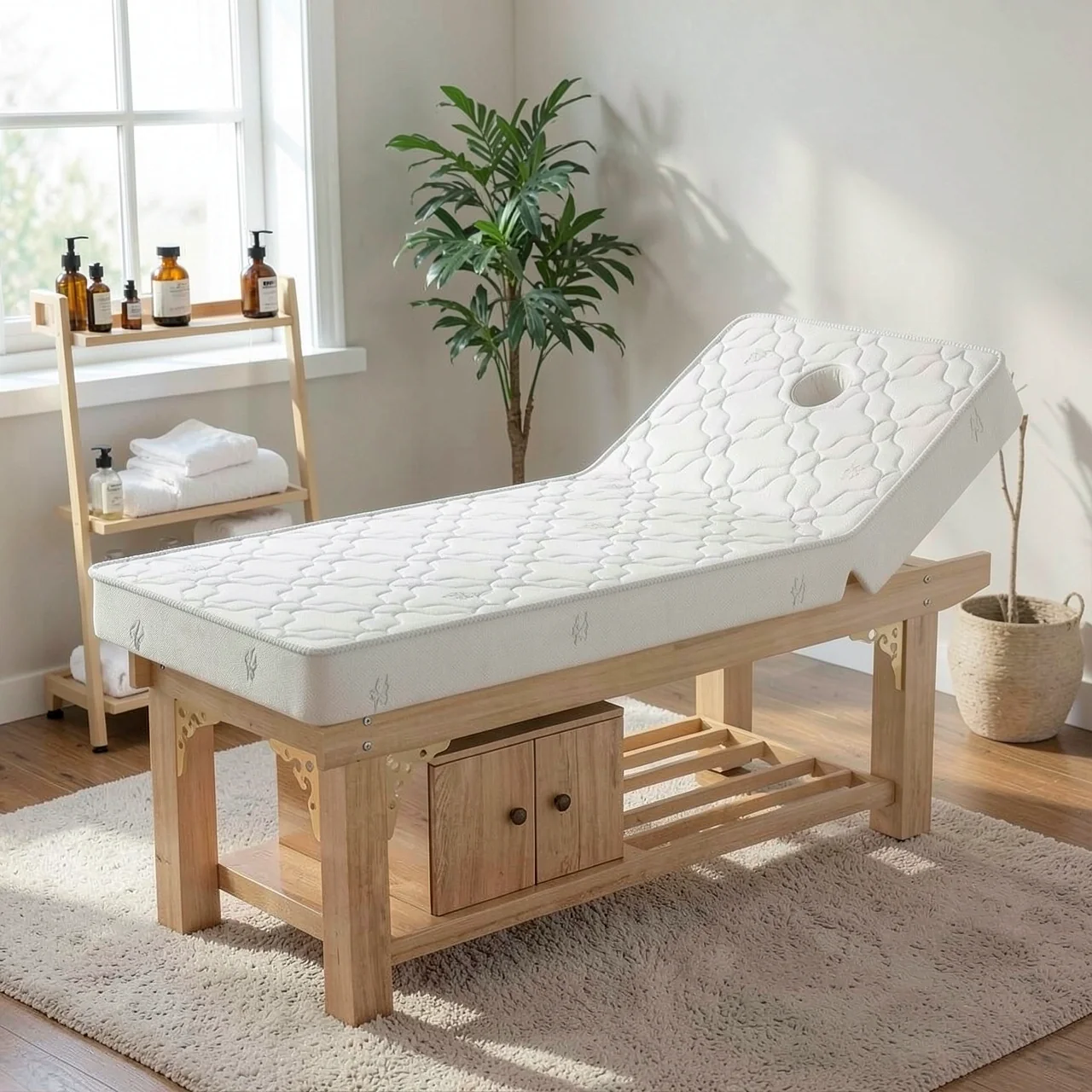 Кушетка косметологическая 190x80 белая латекс с тумбой