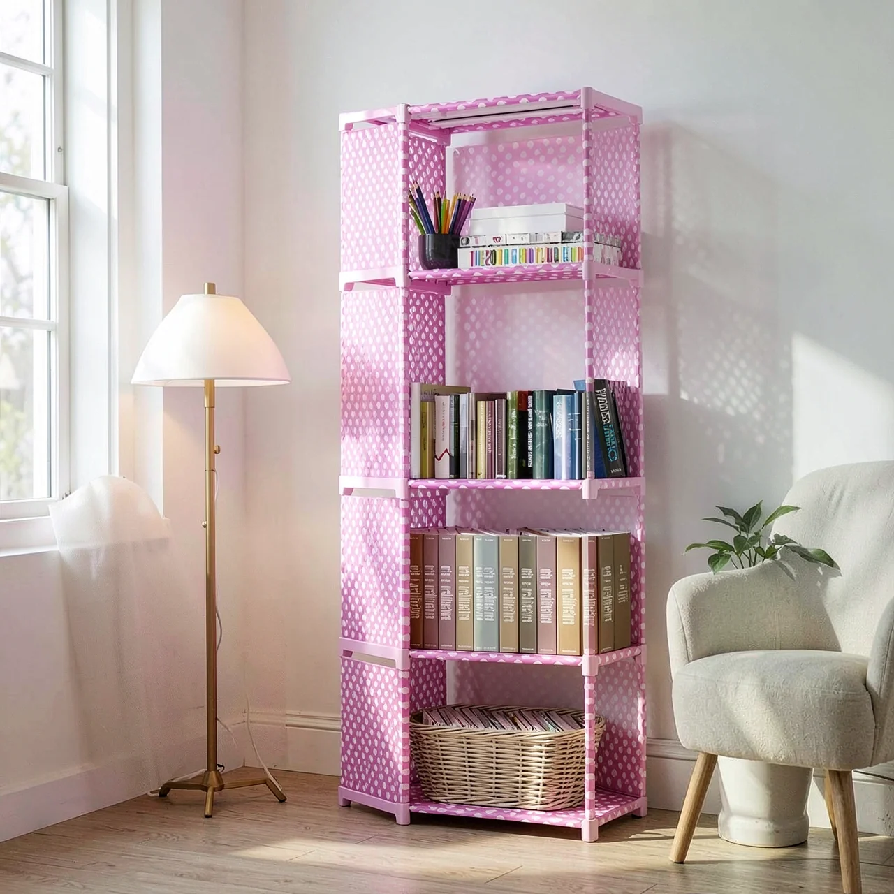 Стеллаж Simple Bookshelf 4 ячейки розовый