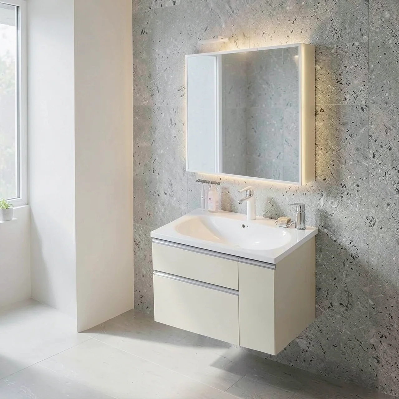 Комплект 80 см с интеллектуальным зеркальным шкафом-пеналом