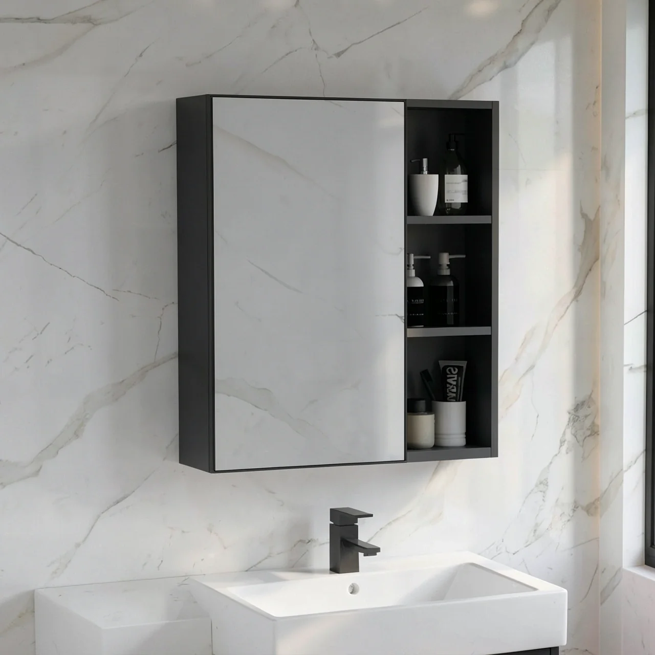Зеркальный шкаф Huajinxian темно-серый 60x65 (3 уровня)