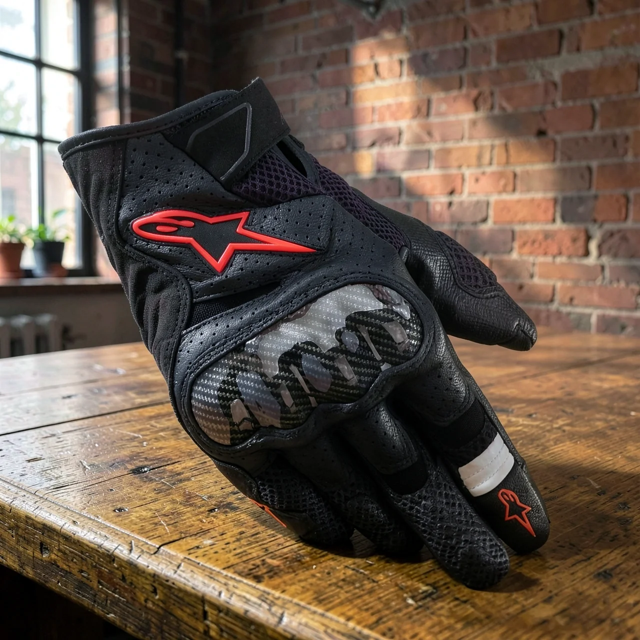 Перчатки Alpinestars SMX-1 Air v2 черный флуоресцентный красный (Азия, M)
