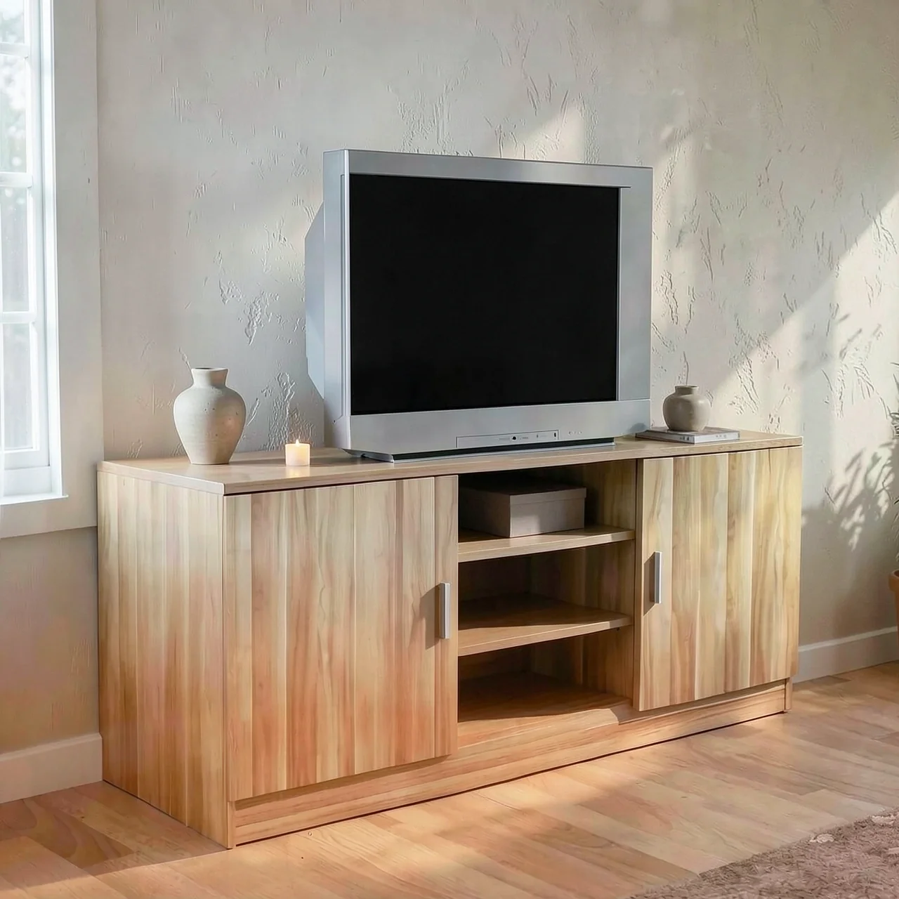 Тумба под телевизор 180x40x60 см белая с 2 ящиками