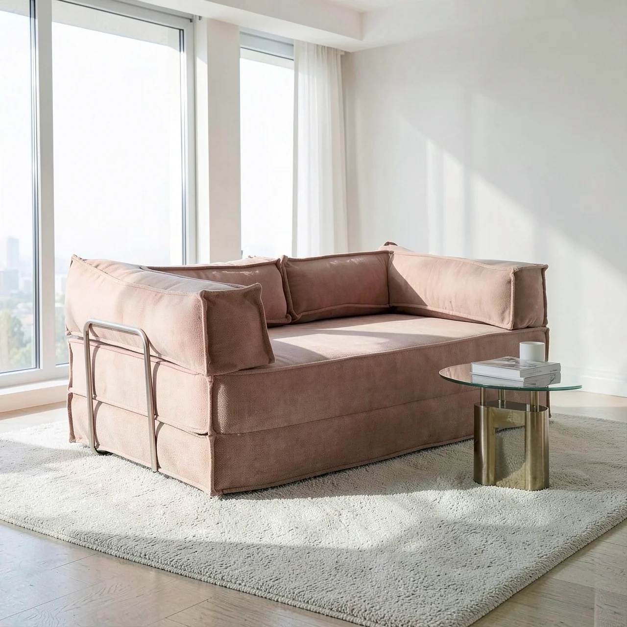 Диван-кровать розовый текстиль 1.8м