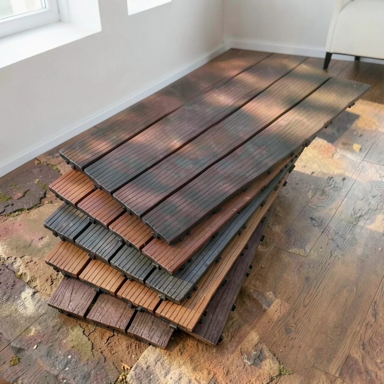 Плитка ДПК коэкструзия красное дерево 30x30