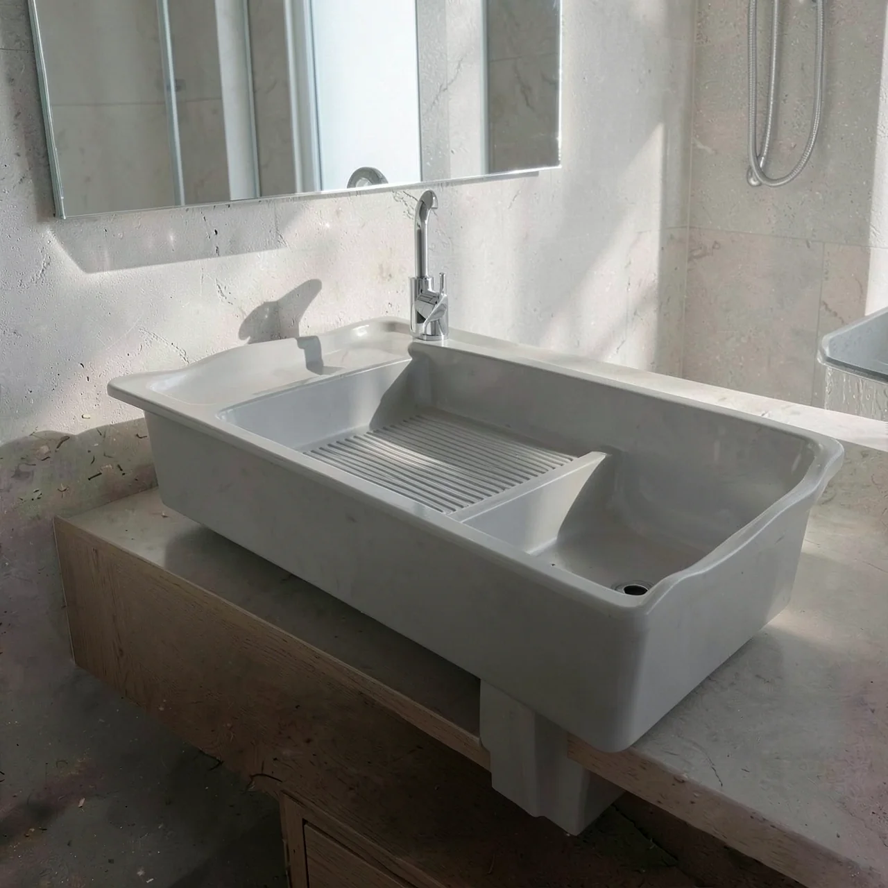 Раковина кварцевая серая 108x60 плоский край с бортиком