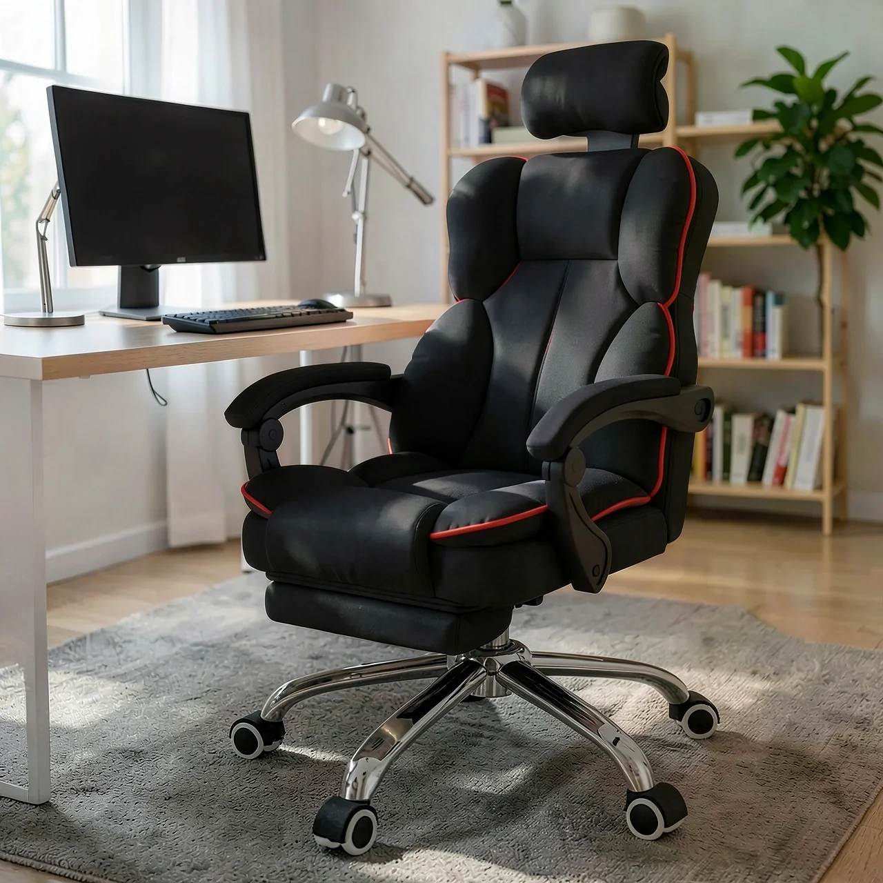 Игровое кресло CE-Chair черное с красными вставками