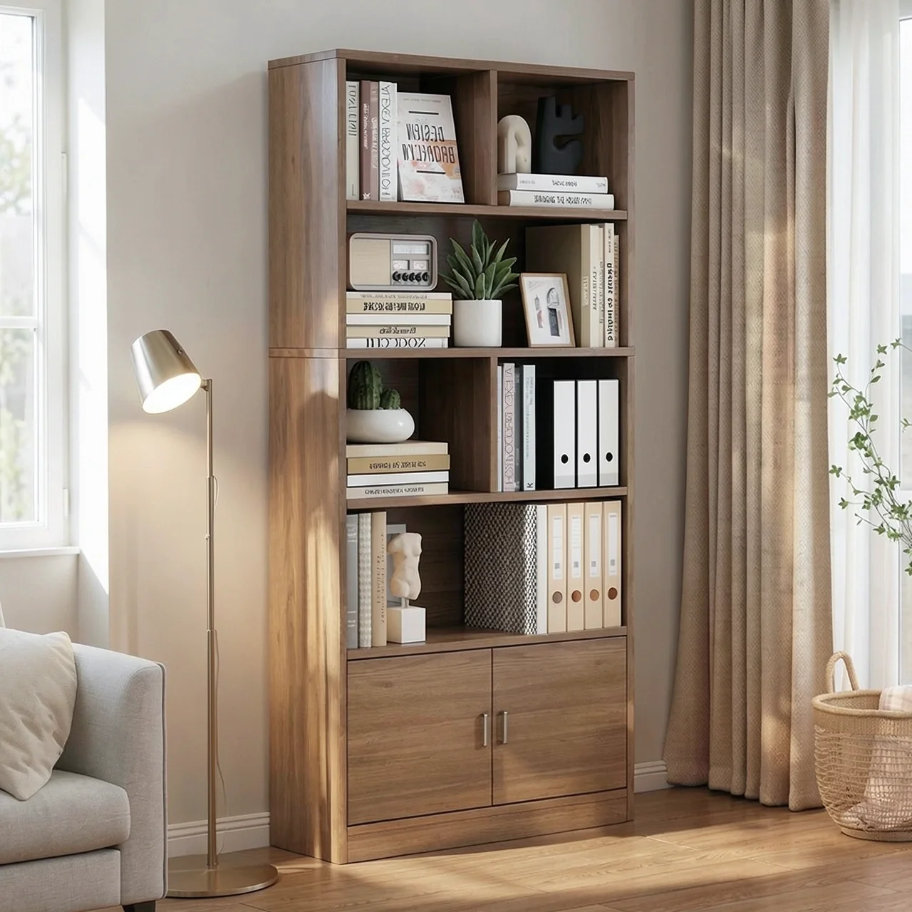 Стеллаж Huizhen SJ-07 с дверцами 60x24x180 черный дуб