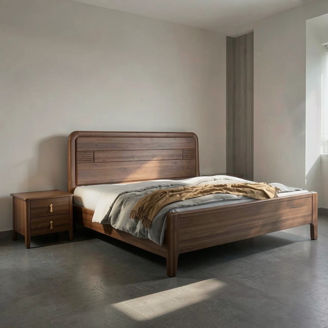 Кровать с кокосовым матрасом и двумя тумбами 180x200