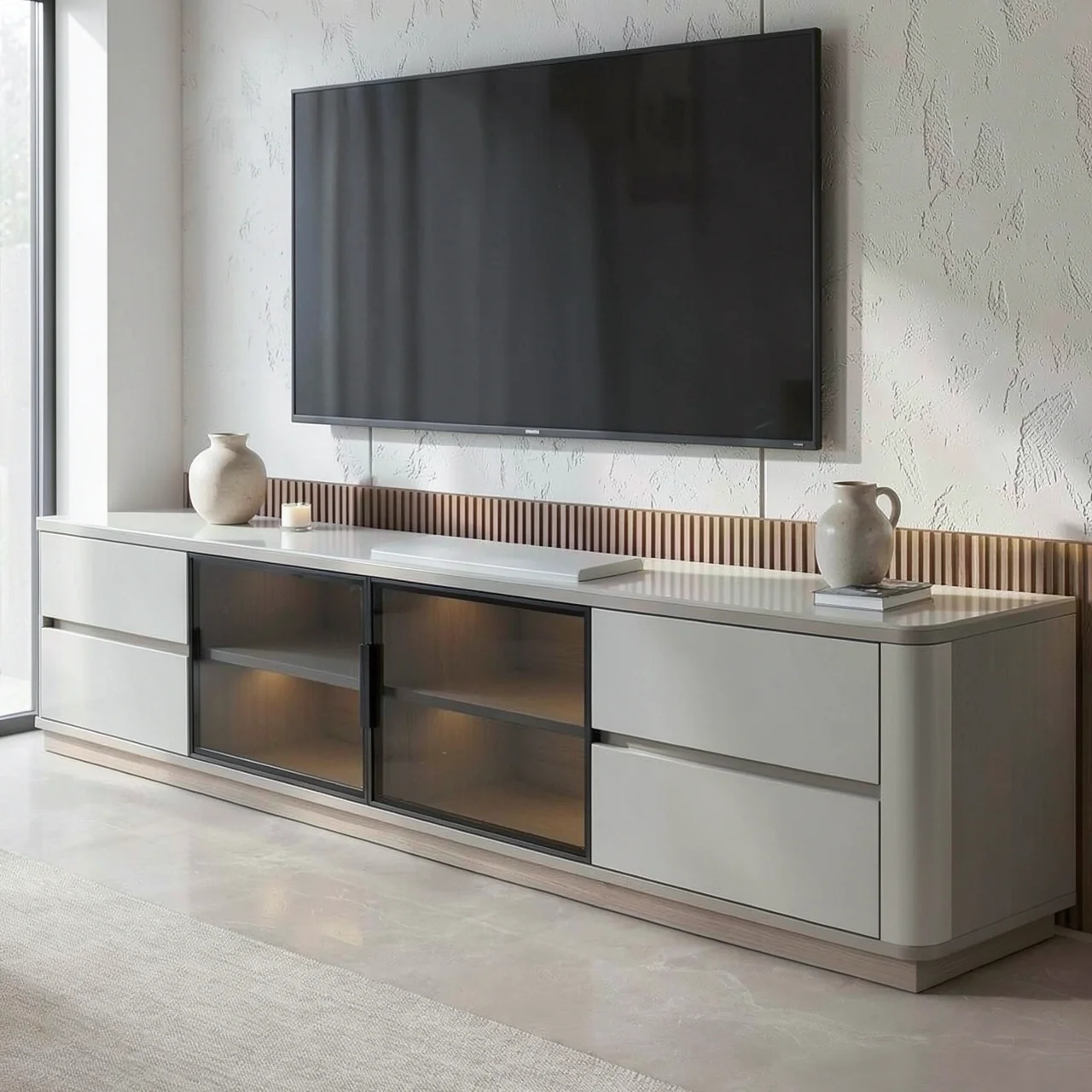 Тумба под ТВ серая Моранди 240 см