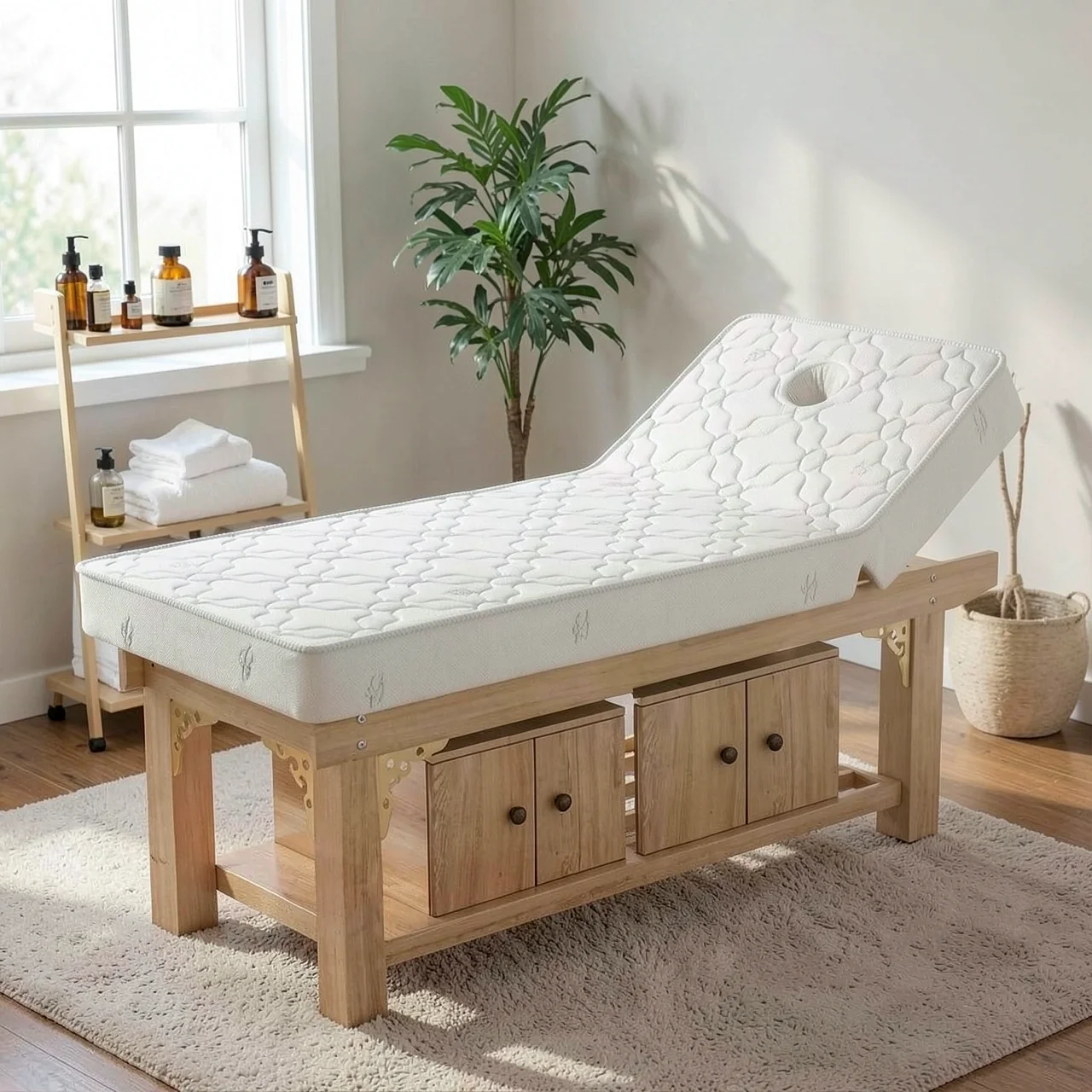 Кушетка косметологическая 190x80 белая латекс с двумя тумбами