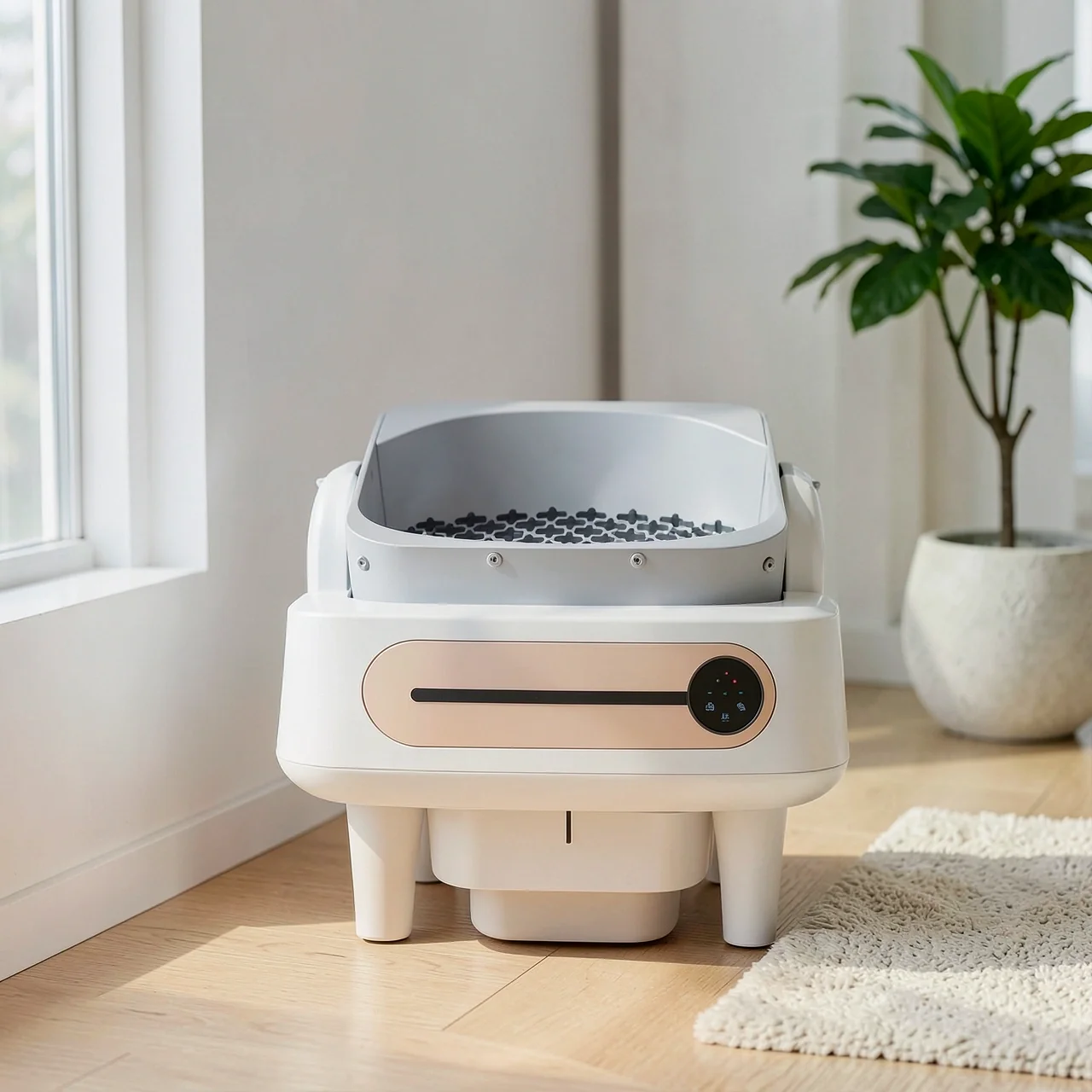 Смарт-туалет для кошек бело-розовый с Wi-Fi