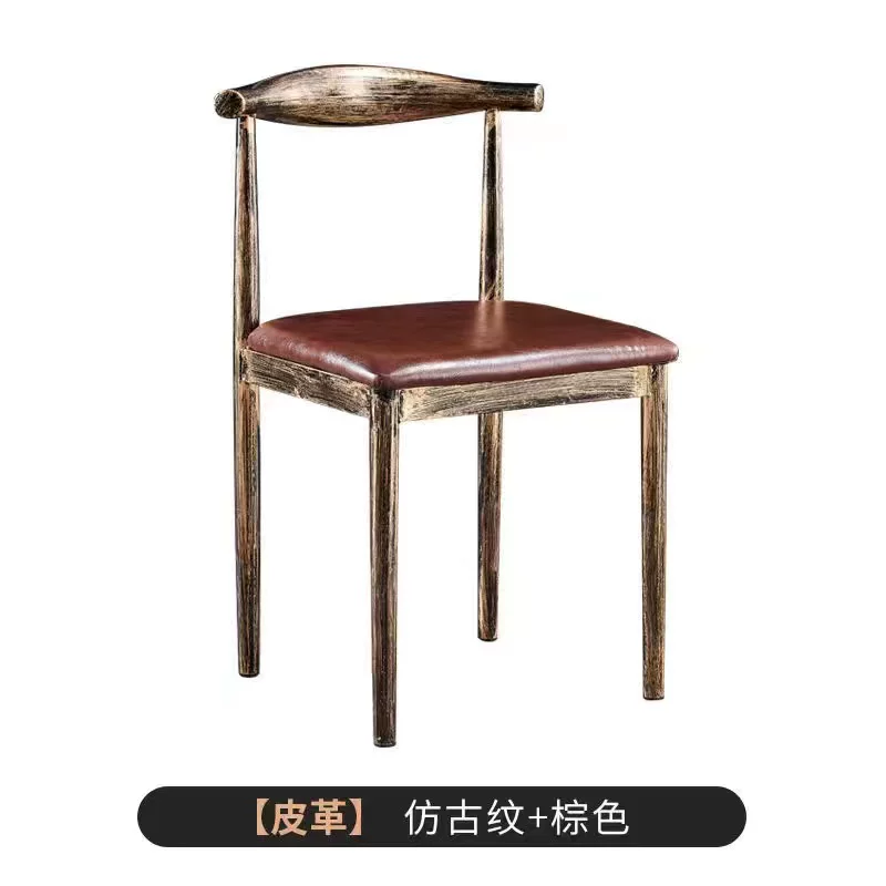 Nordic minimalist modern dining chair, linen style, large size resembling solid wood, iron horn chair, home desk, leisure backrest stool
