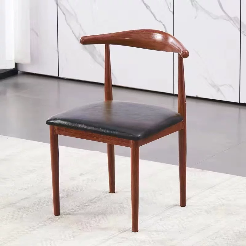Nordic minimalist modern dining chair, linen style, large size resembling solid wood, iron horn chair, home desk, leisure backrest stool