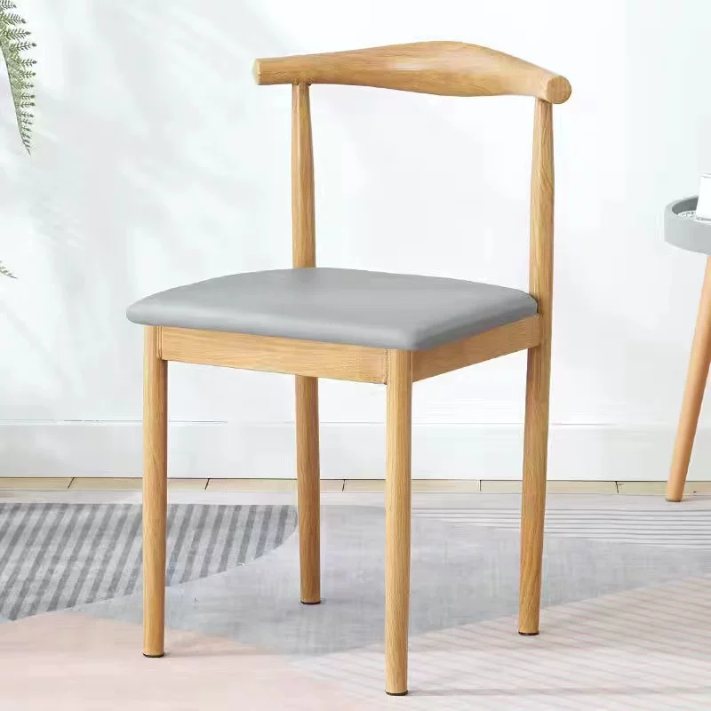 Nordic minimalist modern dining chair, linen style, large size resembling solid wood, iron horn chair, home desk, leisure backrest stool