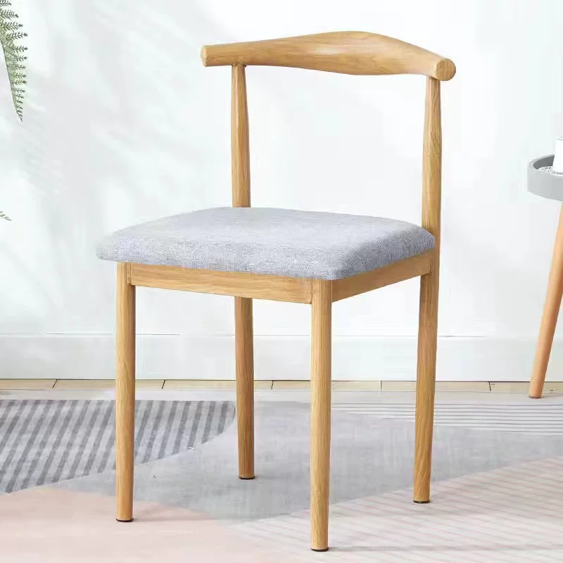 Nordic minimalist modern dining chair, linen style, large size resembling solid wood, iron horn chair, home desk, leisure backrest stool