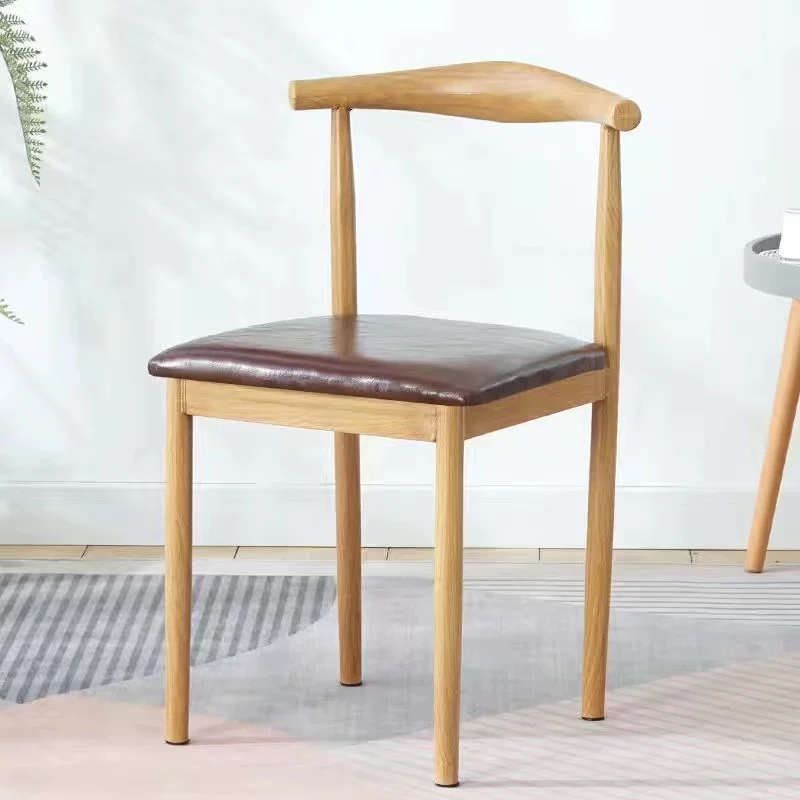 Nordic minimalist modern dining chair, linen style, large size resembling solid wood, iron horn chair, home desk, leisure backrest stool