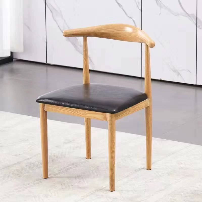 Nordic minimalist modern dining chair, linen style, large size resembling solid wood, iron horn chair, home desk, leisure backrest stool