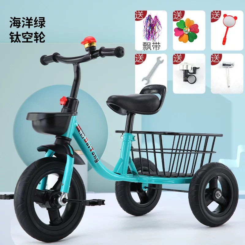 Children's tricycles, 2-3-4-5-6 years old, baby with enlarged rear bucket music, pedal bicycles