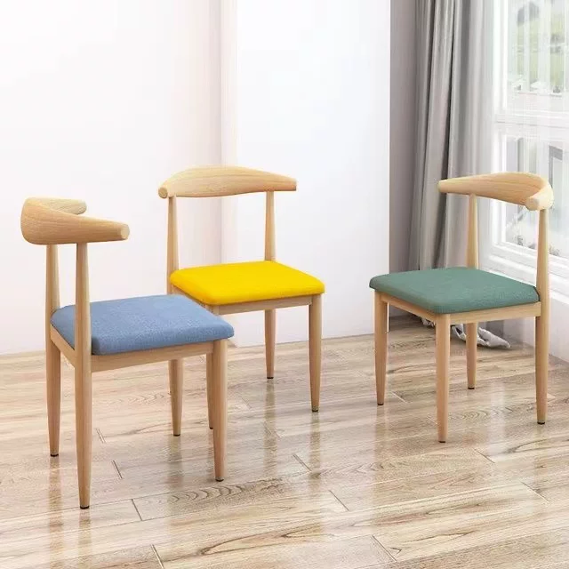 Nordic minimalist modern dining chair, linen style, large size resembling solid wood, iron horn chair, home desk, leisure backrest stool