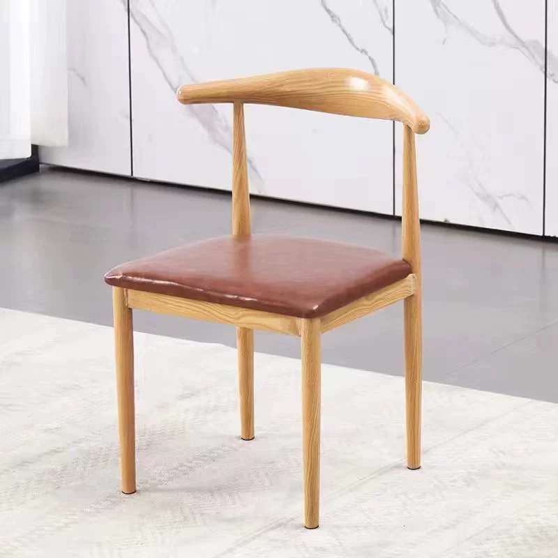 Nordic minimalist modern dining chair, linen style, large size resembling solid wood, iron horn chair, home desk, leisure backrest stool