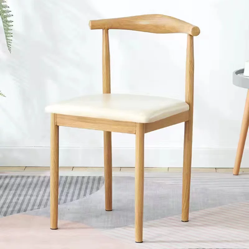 Nordic minimalist modern dining chair, linen style, large size resembling solid wood, iron horn chair, home desk, leisure backrest stool