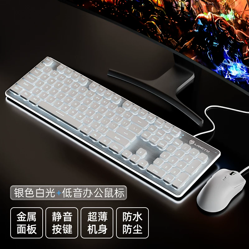 Wolf Road wired silent keyboard with high aesthetics, mechanical feel, backlit tablet, laptop, typing, female office
