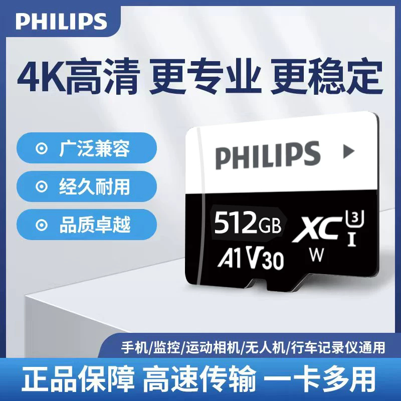 Philips High Speed TF Memory Card 256GB Supports High Durability Memory Card for 4K Video Recording of Driving Recorder