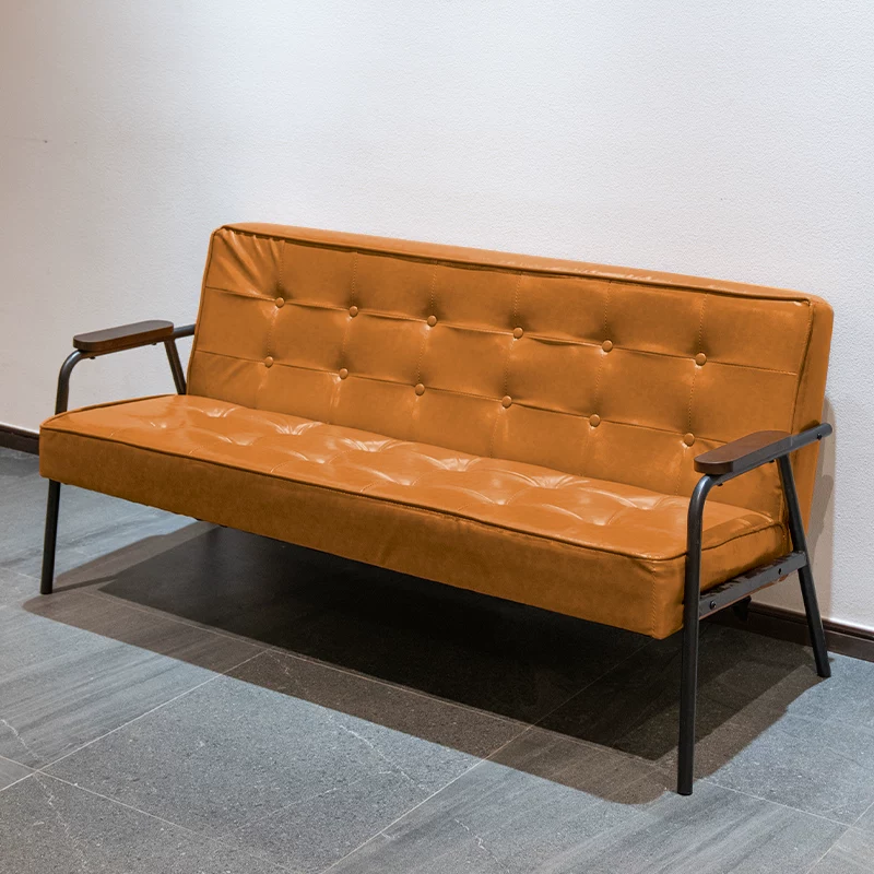 American retro oil wax leather sofa, industrial style iron sofa, L-shaped combination, small apartment, simple modern sofa