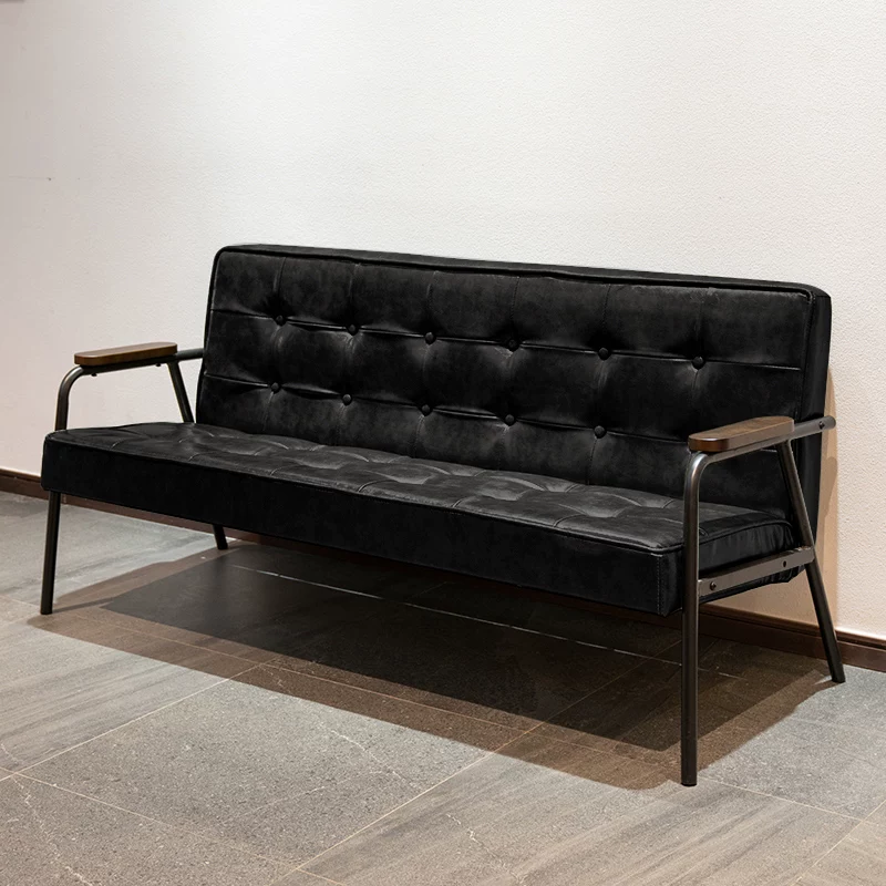 American retro oil wax leather sofa, industrial style iron sofa, L-shaped combination, small apartment, simple modern sofa