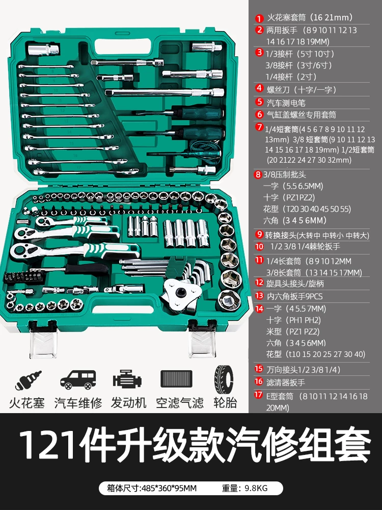 Automotive repair tool set, socket, ratchet wrench, multifunctional toolbox for automotive repair, comprehensive collection of repair and maintenance tools