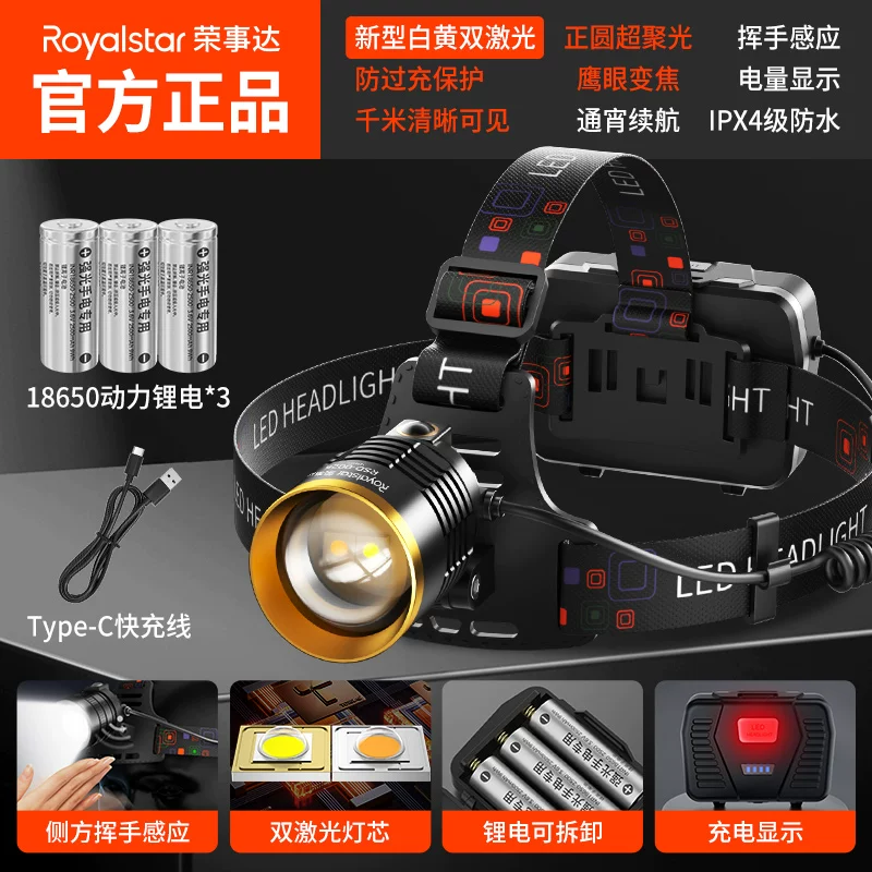Rongshida Headlights, Strong Light Charging, Ultra Bright Induction Head Mounted Lighting, Long Range Outdoor Fishing Flashlight