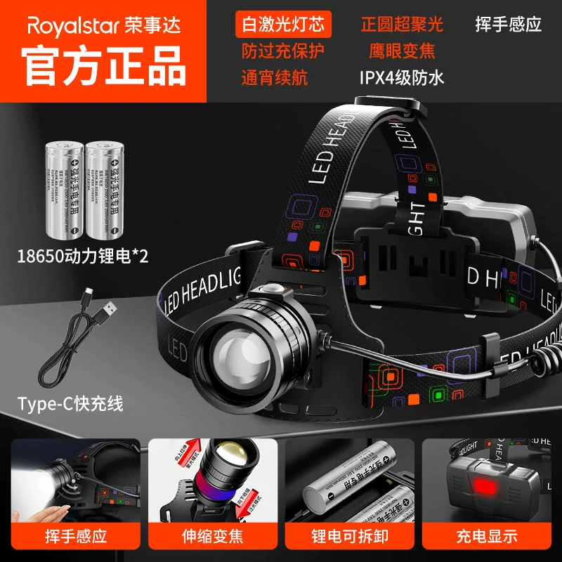Rongshida Headlights, Strong Light Charging, Ultra Bright Induction Head Mounted Lighting, Long Range Outdoor Fishing Flashlight