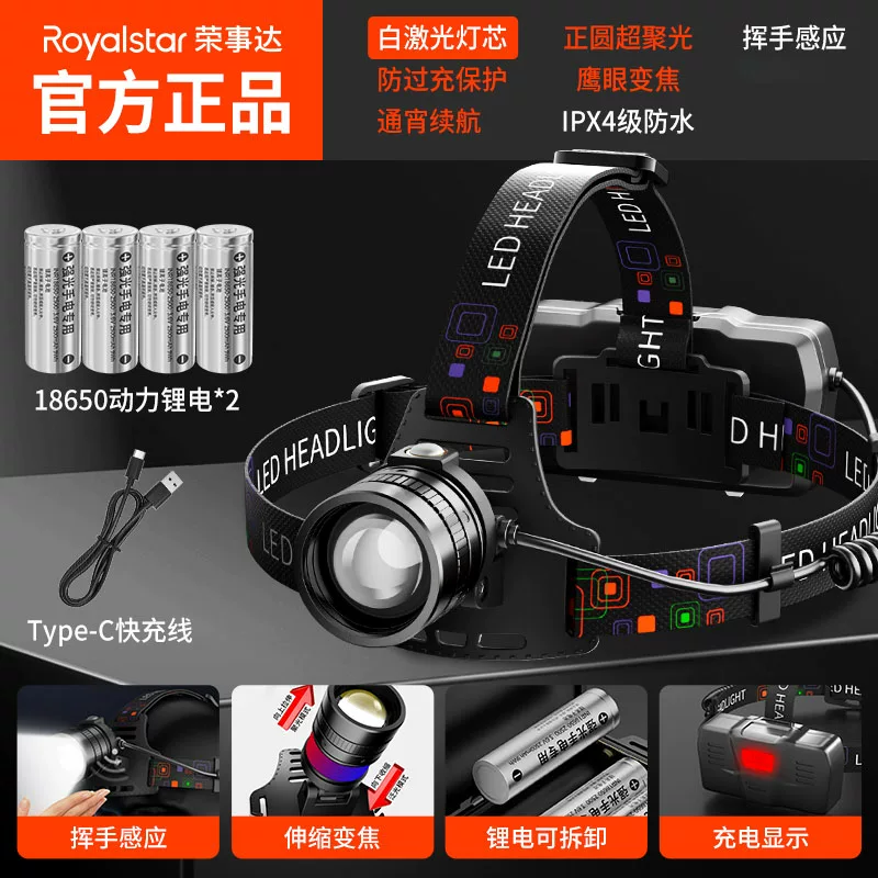 Rongshida Headlights, Strong Light Charging, Ultra Bright Induction Head Mounted Lighting, Long Range Outdoor Fishing Flashlight