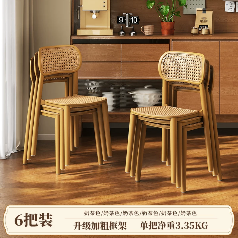 Middle ancient style backrest chair, stackable rattan dining chair, household thick plastic stool, living room commercial dining table chair