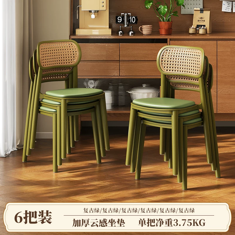 Middle ancient style backrest chair, stackable rattan dining chair, household thick plastic stool, living room commercial dining table chair