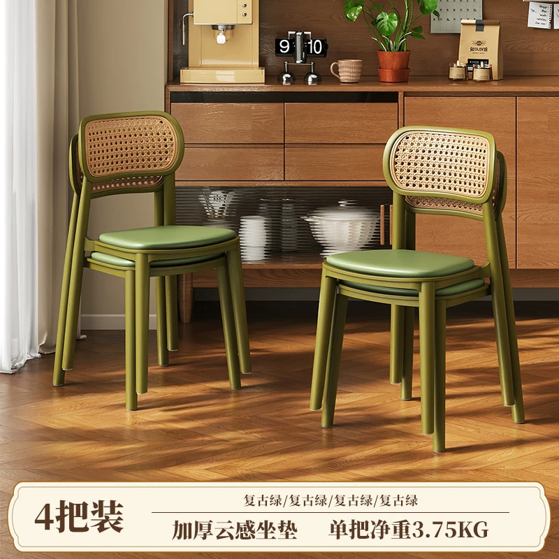 Middle ancient style backrest chair, stackable rattan dining chair, household thick plastic stool, living room commercial dining table chair