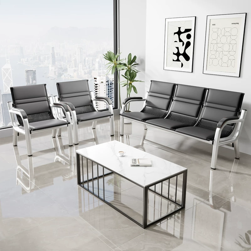 Office sofa, coffee table combination, reception room, simple three person seat, iron frame, long chair, iron art waiting sofa chair