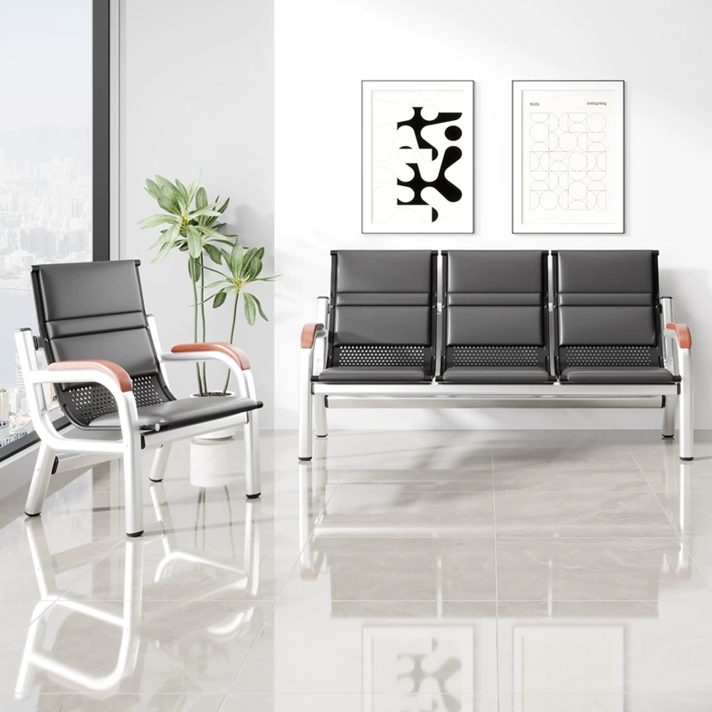 Office sofa, coffee table combination, reception room, simple three person seat, iron frame, long chair, iron art waiting sofa chair