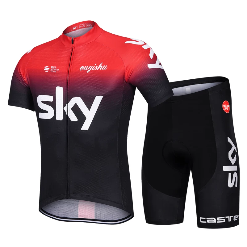 Sky cycling suit short sleeved set men's summer road cycling suit quick drying breathable mountain baby bag cycling pants top