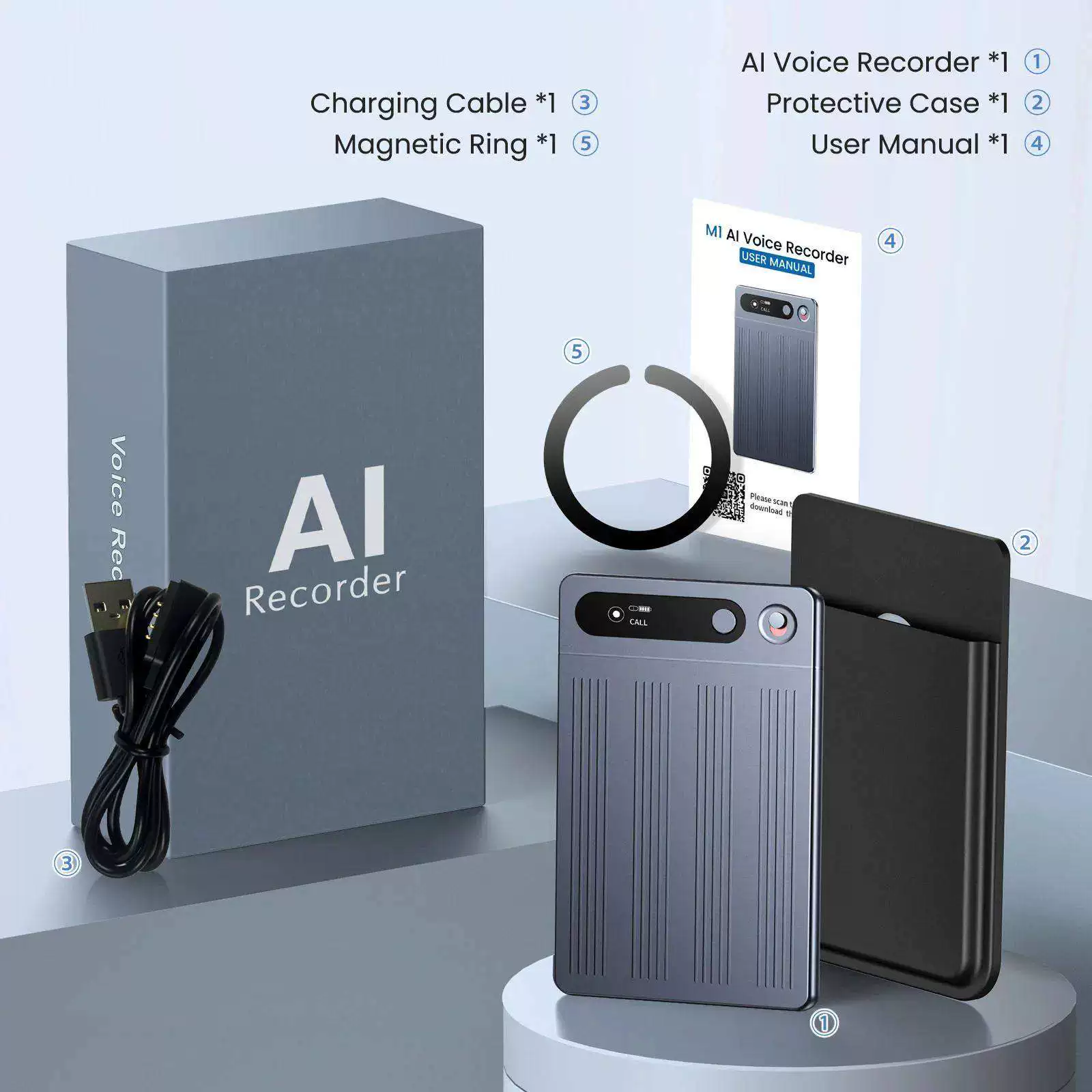 AI Портативный диктофон VORMOR M1