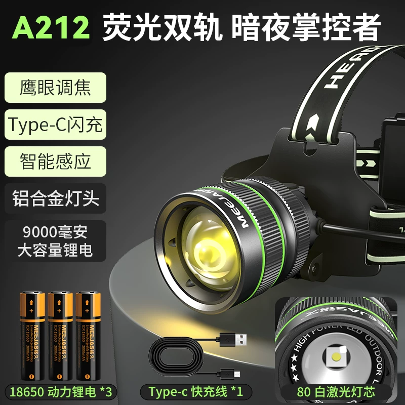 Mingjiu headlamp 2026 new strong light ultra bright head mounted outdoor hiking and fishing sensing ultra long endurance lighting lamp